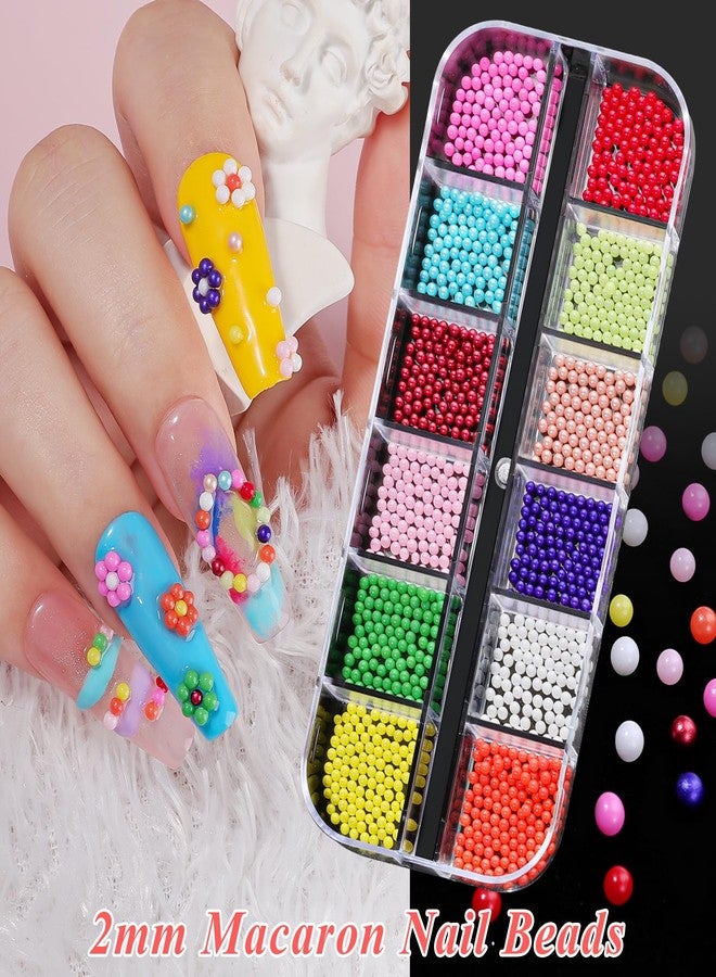 editTime 6 Boxes Nail Gems and Rhinestones for Nail Art, Flatback Jelly Laser AB Rhinestones Macaron Micro Nail Bubble Beads Pink White Pearls Pointed Nail Crystal Mini Nail Accessories for Women Nail Design - Image 5